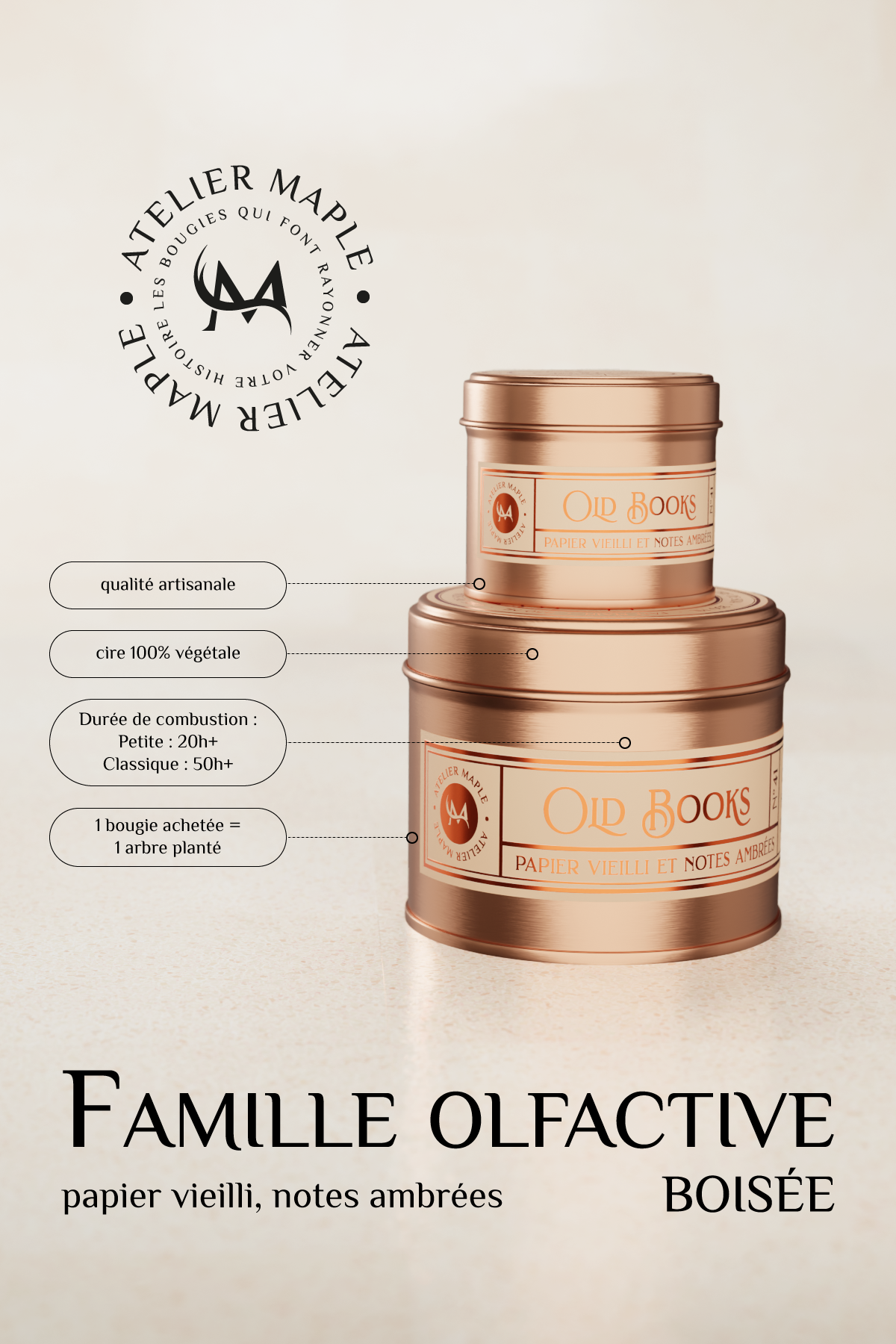 RECHARGE - Bougie OLD BOOKS 250 ml — notes olfactives et attributs